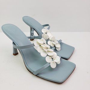 NEW LPA Leja Sandal Womens Size 7.5 Ice Blue Leather Slip On 4 in Heel Sandals